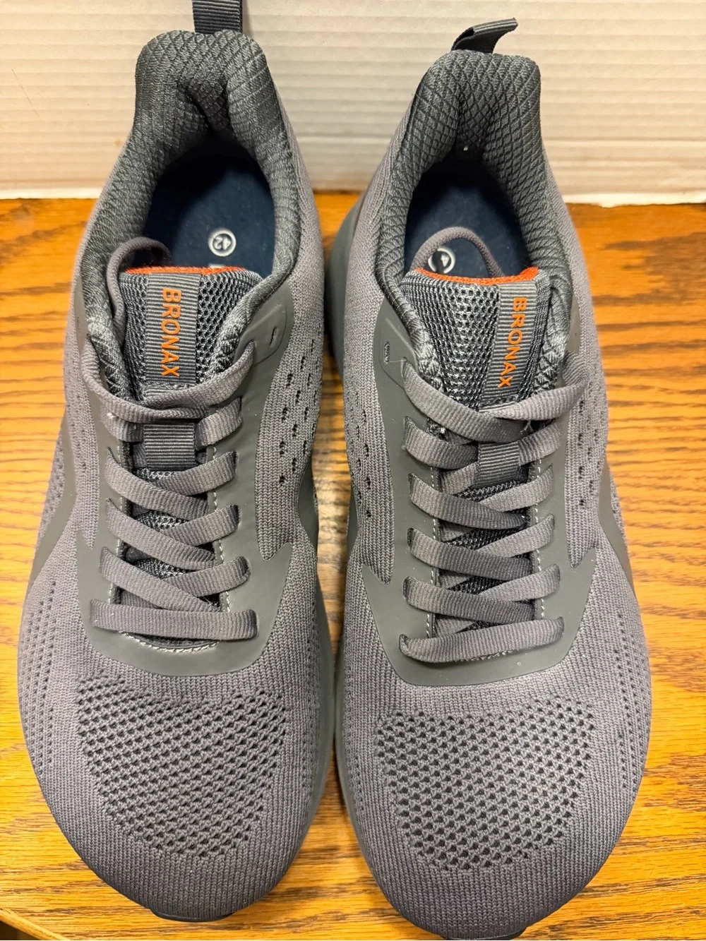 Bronx Men's Knit Athletic Sneakers - Gray with Orange Accents Wide Toe Box 42/10